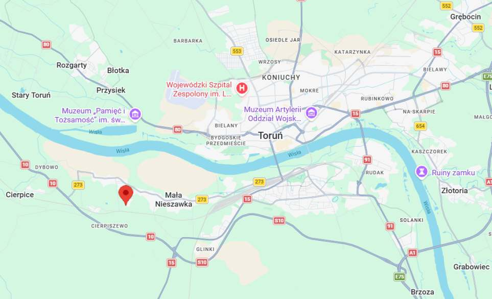Mapa lokalizacji Wierzbowego Zakątka przy Toruniu